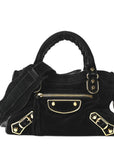 Baby Daim Suede Gold Metallic Edge Hardware Mini City Black