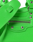 Grained Calfskin Neo Classic Silver Hardware Nano City Crossbody Fluo Green