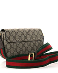 GG Supreme Monogram Textured Dollar Calfskin Web Mini Ophidia Envelope Shoulder Bag Beige Ebony New Acero