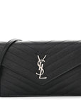 Grain De Poudre Matelasse Chevron Monogram Envelope Chain Wallet Black