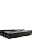 Grain De Poudre Matelasse Chevron Monogram Envelope Chain Wallet Black