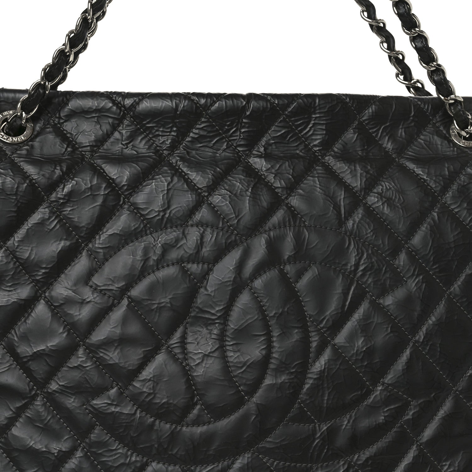 Glazed Calfskin Quilted CC XL Single Flap Black