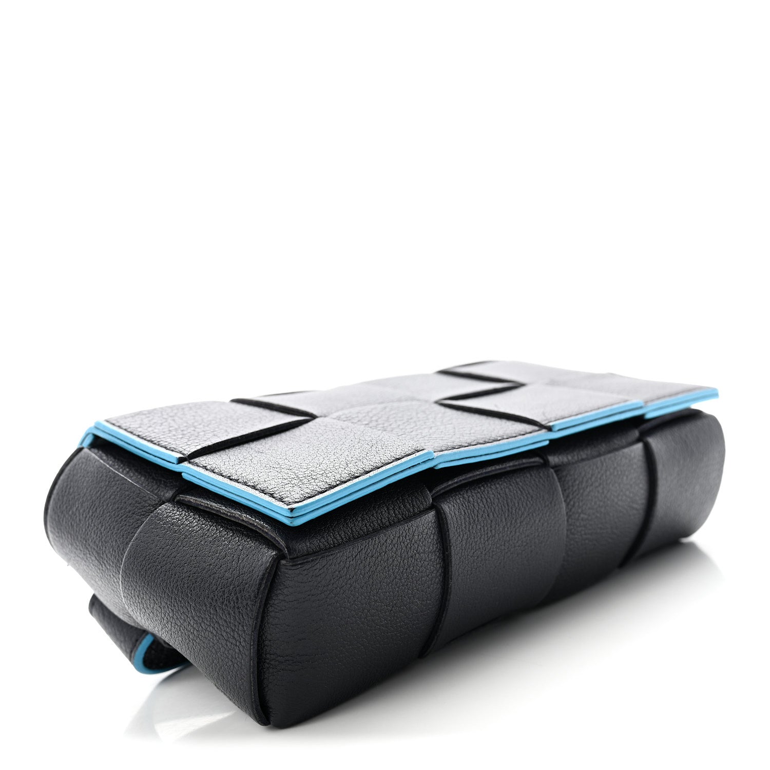 Grained Calfskin Intrecciato Cassette Belt Bag Deep Blue Pool