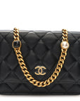 Lambskin Quilted CC Pearl Enamel Clutch on Chain WOC Black