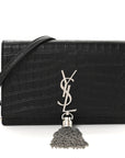 Calfskin Crocodile Embossed Kate Monogram Tassel Chain Wallet Black