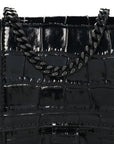 Shiny Calfskin Monochrome Crocodile Embossed Hourglass Chain Bag Black