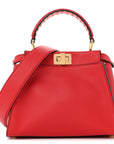 Vitello Seta Canvas FF Embroidered Peekaboo Iconic Satchel Rosso Cardinale Multicolor