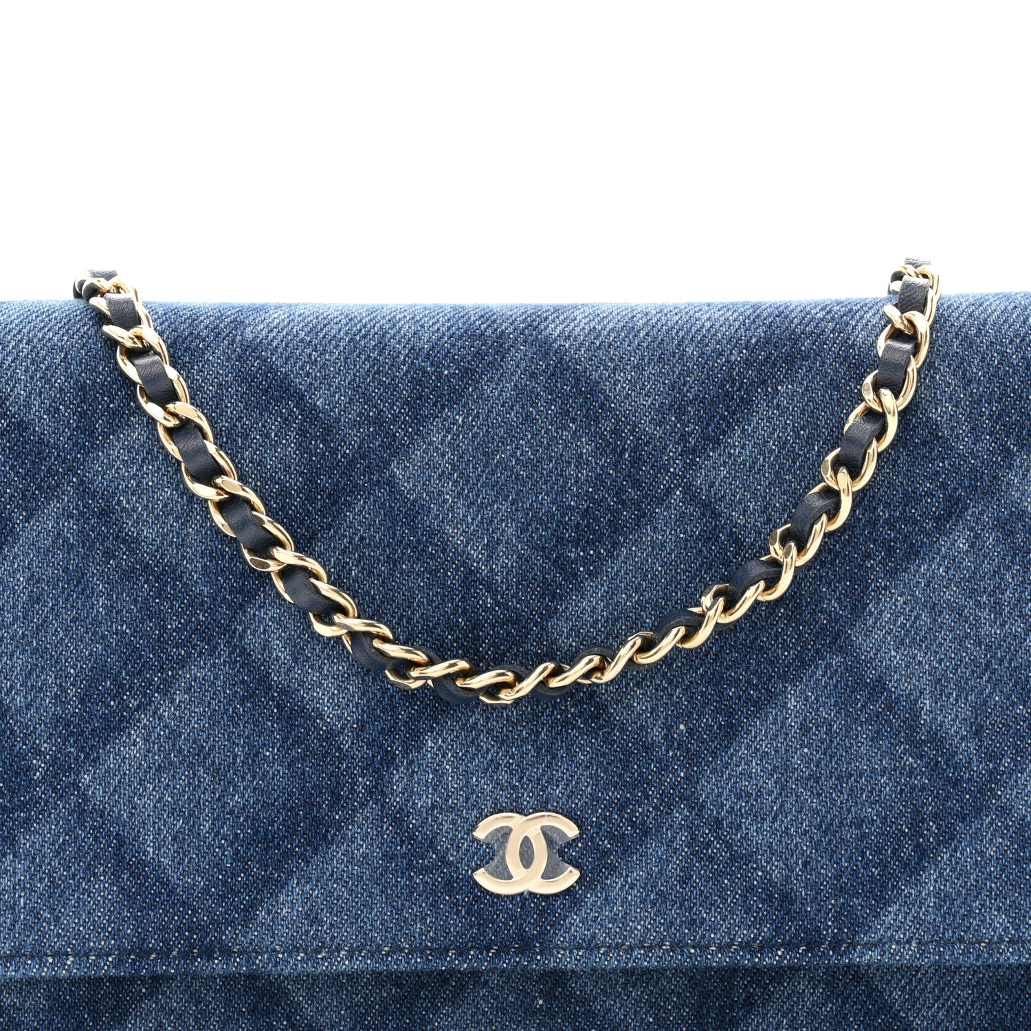 Denim Printed Wallet On Chain WOC Dark Blue