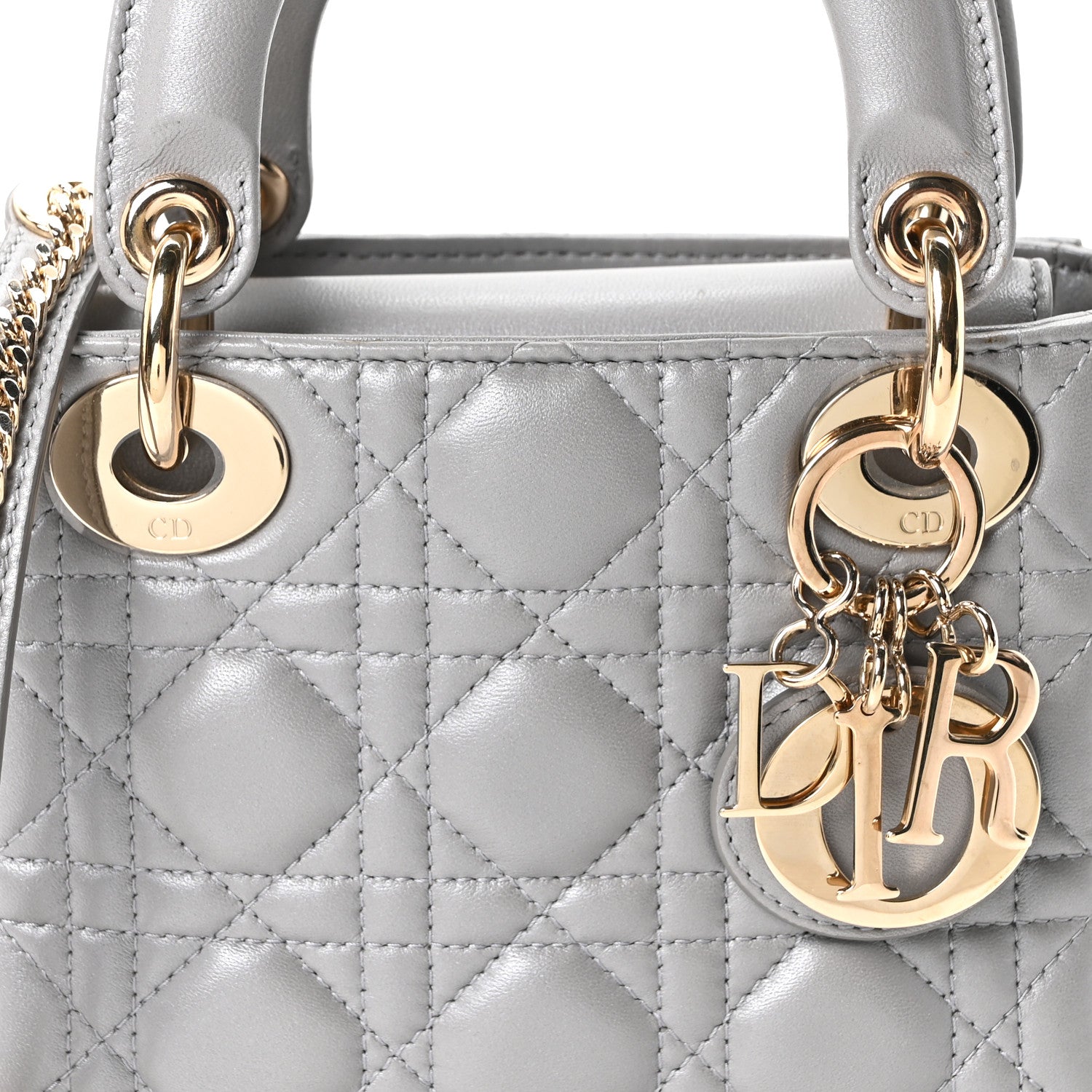 Lambskin Cannage Mini Lady D1OR Gray Opaline