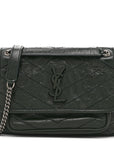 Crinkled Calfskin Matelasse Monogram Baby Niki Chain Satchel Dark Green