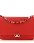 Grained Calfskin Quilted CC Box Wallet On Chain WOC Red