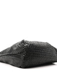 Grained Lambskin Intrecciato Large Shoulder Bag Black