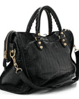 Calfskin Crocodile Embossed Giant 12 Gold Hardware City Black