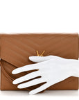 Grain De Poudre Matelasse Chevron Monogram Envelope Clutch Natural Dark