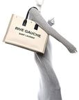 Linen Calfskin Small Rive Gauche Tote Greggio Natural