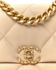 Shiny Goatskin Quilted Medium CHNL 19 Flap Beige