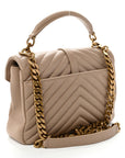 Sheepskin Matelasse Chevron Monogram Medium College Bag Dark Beige