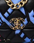 Lambskin Printed Fabric Medium CHNL 19 Flap Black Multicolor