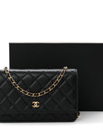 Lambskin Quilted Wallet On Chain WOC Black