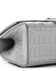 Shiny Calfskin Crocodile Embossed Hourglass Top Handle Bag XS BLCG Grey