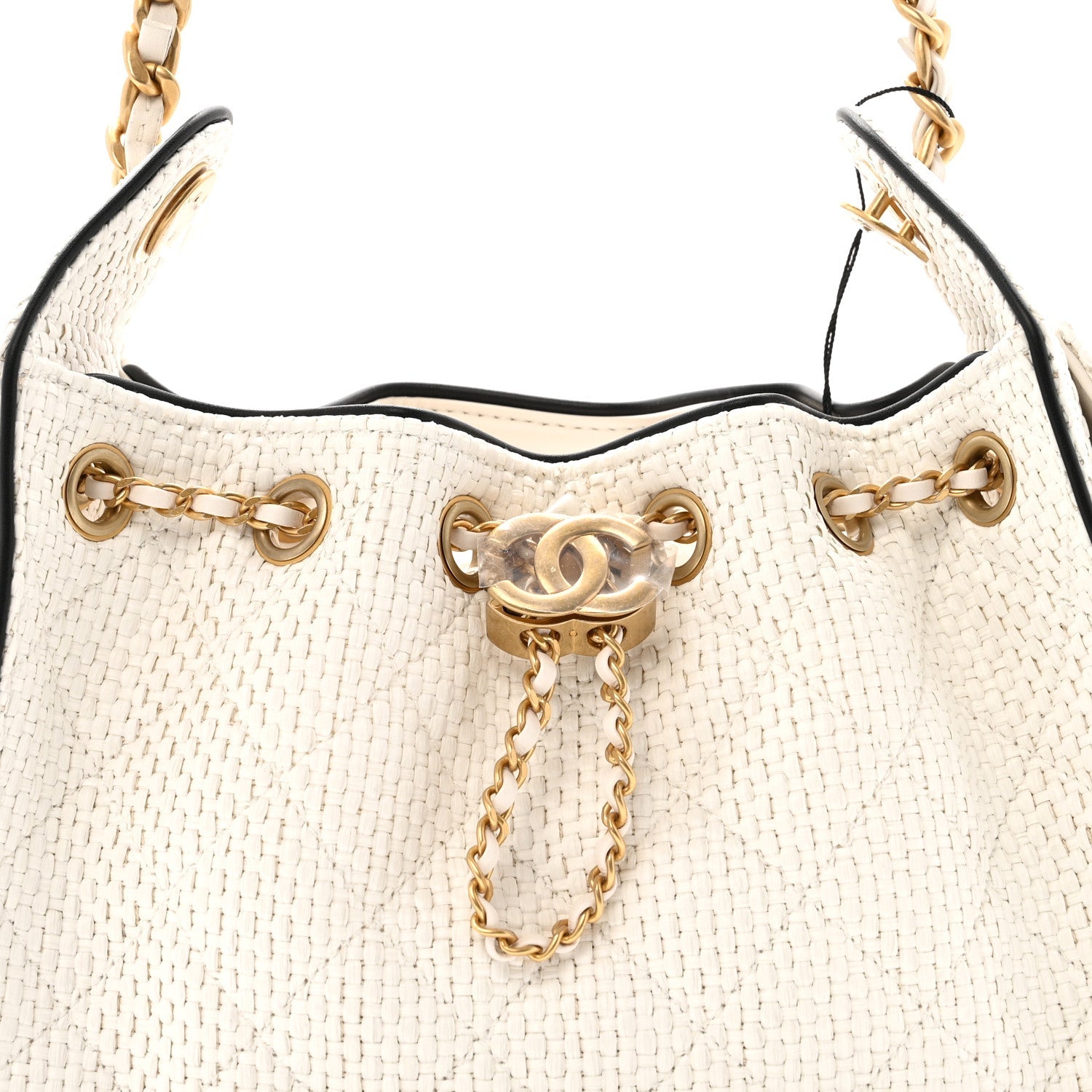 Braided Raffia Calfskin Mini CHNL 25 Handbag White Black