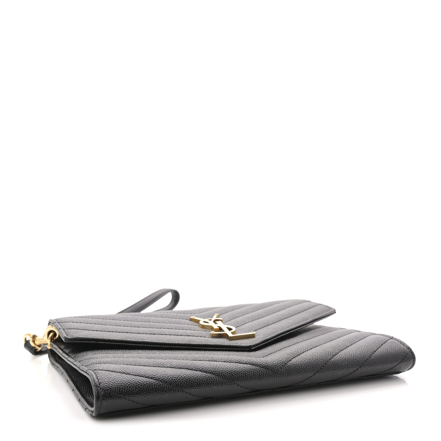 Grain De Poudre Matelasse Chevron Monogram Envelope Clutch Black