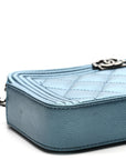 Metallic Caviar Quilted Small Boy Clutch With Chain Turquoise