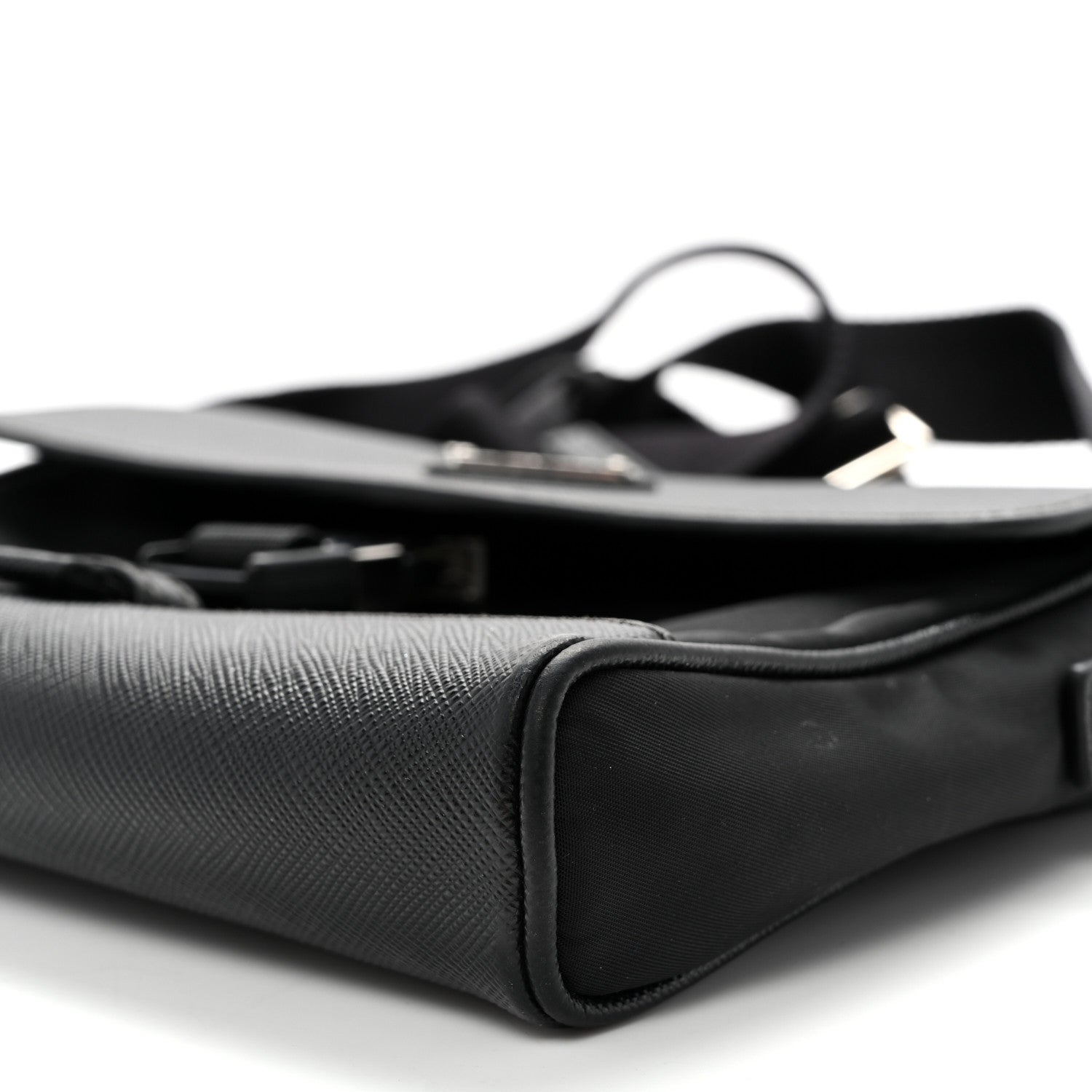 Re-Nylon Saffiano Triangle Shoulder Bag Black