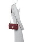 Calfskin Matelasse Small GG Marmont Shoulder Bag Rosso Ancora Red