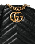 Azalea Calfskin Matelasse Heart Mini GG Marmont Round Shoulder Bag Black