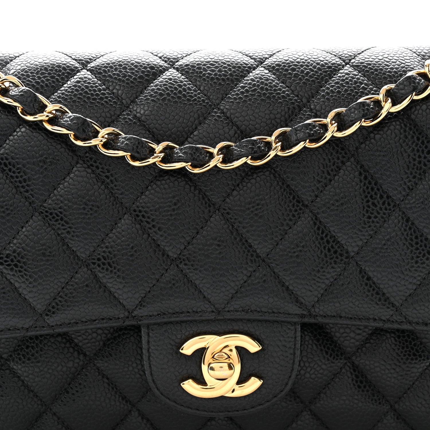 Caviar Quilted Medium Double Flap Black
