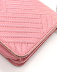 Lambskin Quilted CC Crossing Wallet On Chain WOC Pink