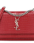 Calfskin Crocodile Embossed Monogram Sunset Chain Wallet Rouge Eros