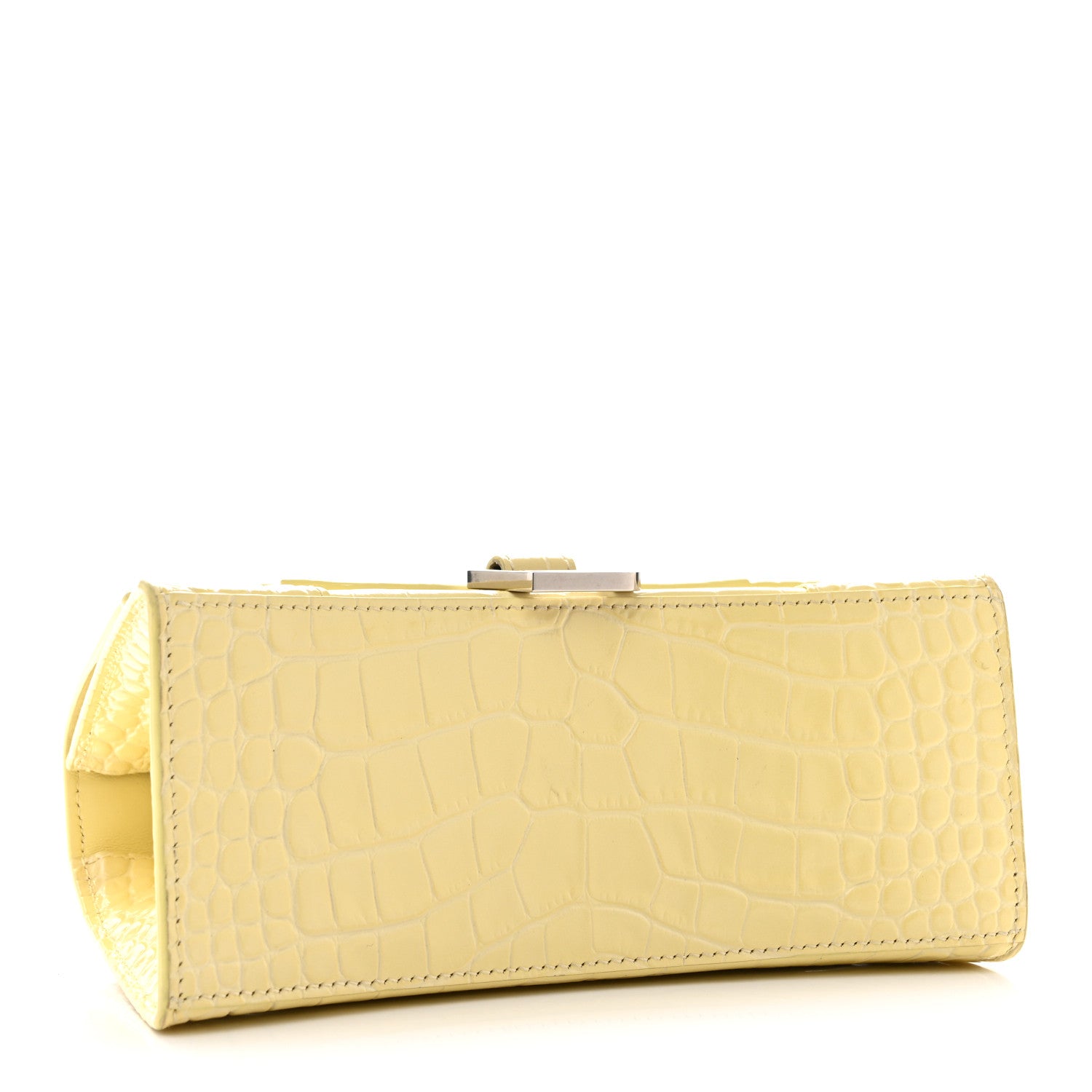 Calfskin Crocodile Embossed Small Hourglass Top Handle Bag Pale Yellow