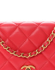Lambskin Quilted CC Pearl Crush Wallet on Chain WOC Red