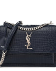 Calfskin Crocodile Embossed Medium Monogram Sunset Navy