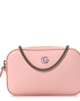 Dollar Calfskin Enamel Super Mini GG Marmont Chain Shoulder Bag Light Pink Blue