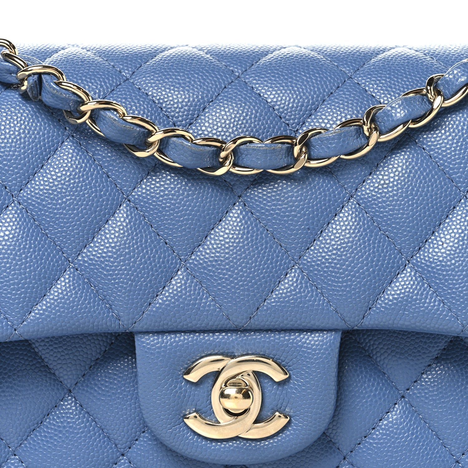 Caviar Quilted Small Double Flap Blue