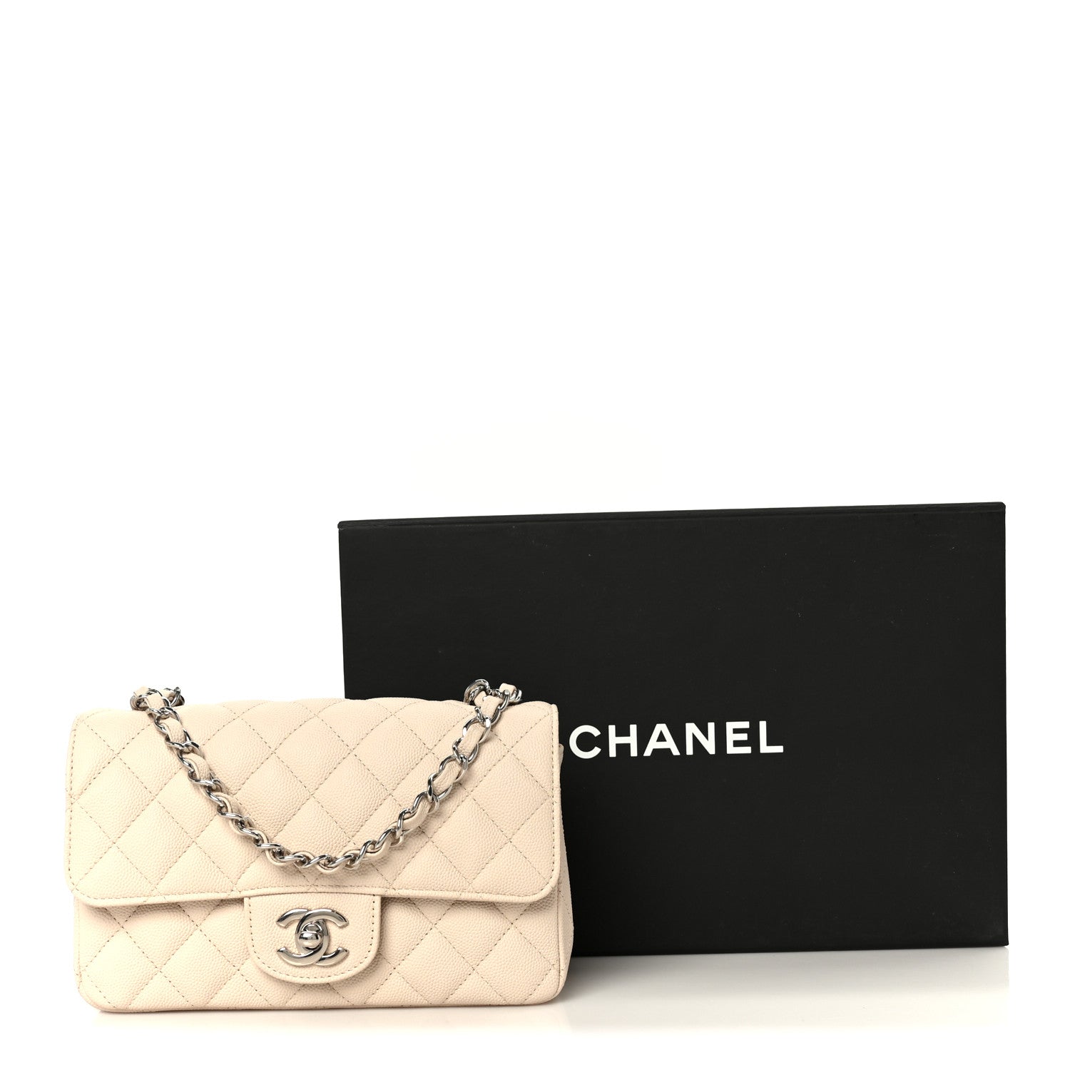 Caviar Quilted Mini Rectangular Flap Light Beige