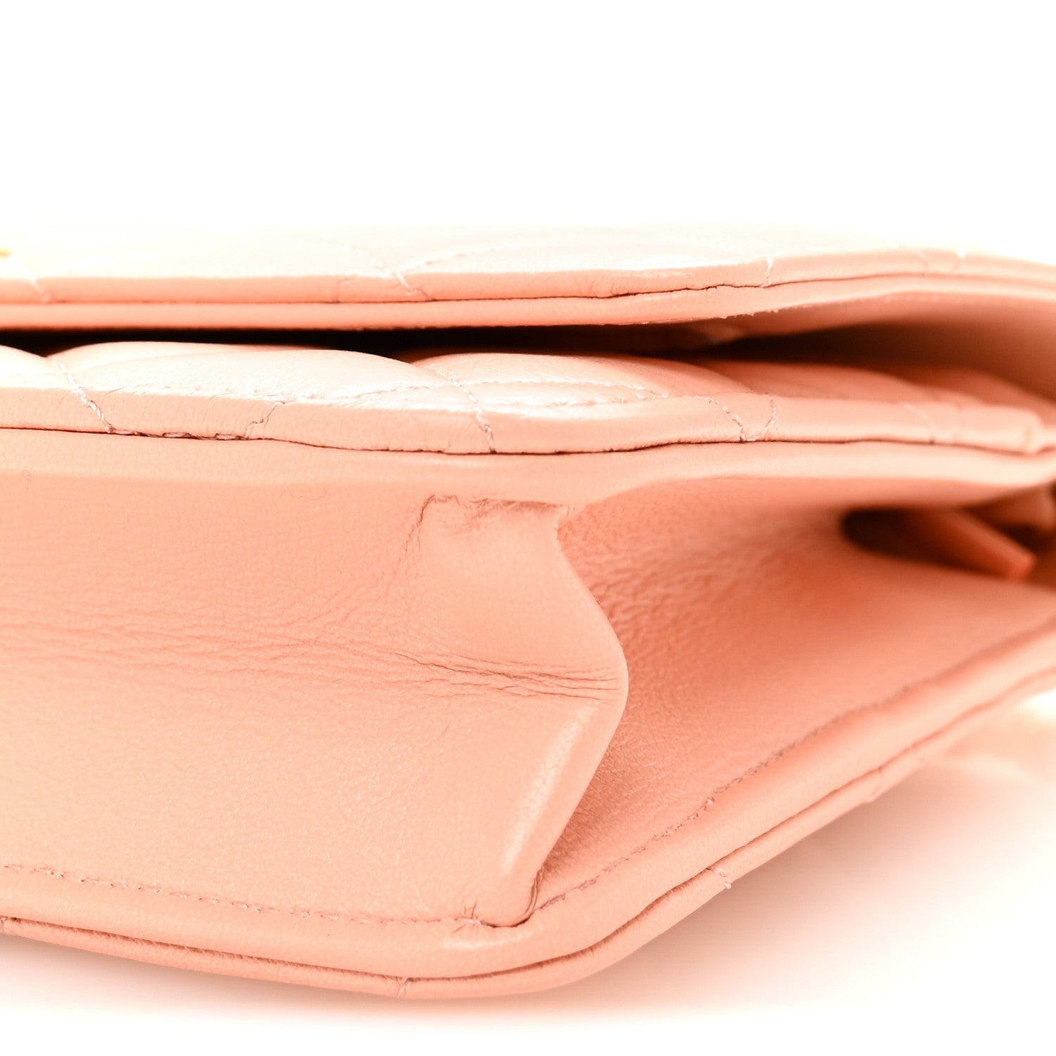 Lambskin Quilted CC Pearl Crush Wallet on Chain WOC Light Orange