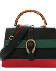 Calfskin Bamboo Web Large Dionysus Top Handle Bag Black Bright Evergreen Hibiscus Red
