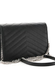 Grain De Poudre Matelasse Chevron Monogram Envelope Chain Wallet Black