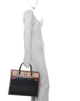 Calfskin Vintage Check Medium Two Handle Title Bag Black