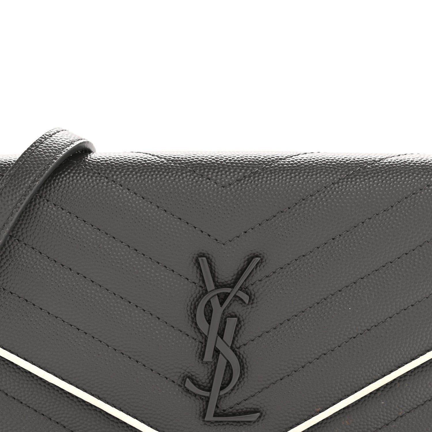 Grain De Poudre Matelasse Chevron Monogram Envelope Chain Wallet Asphalt White