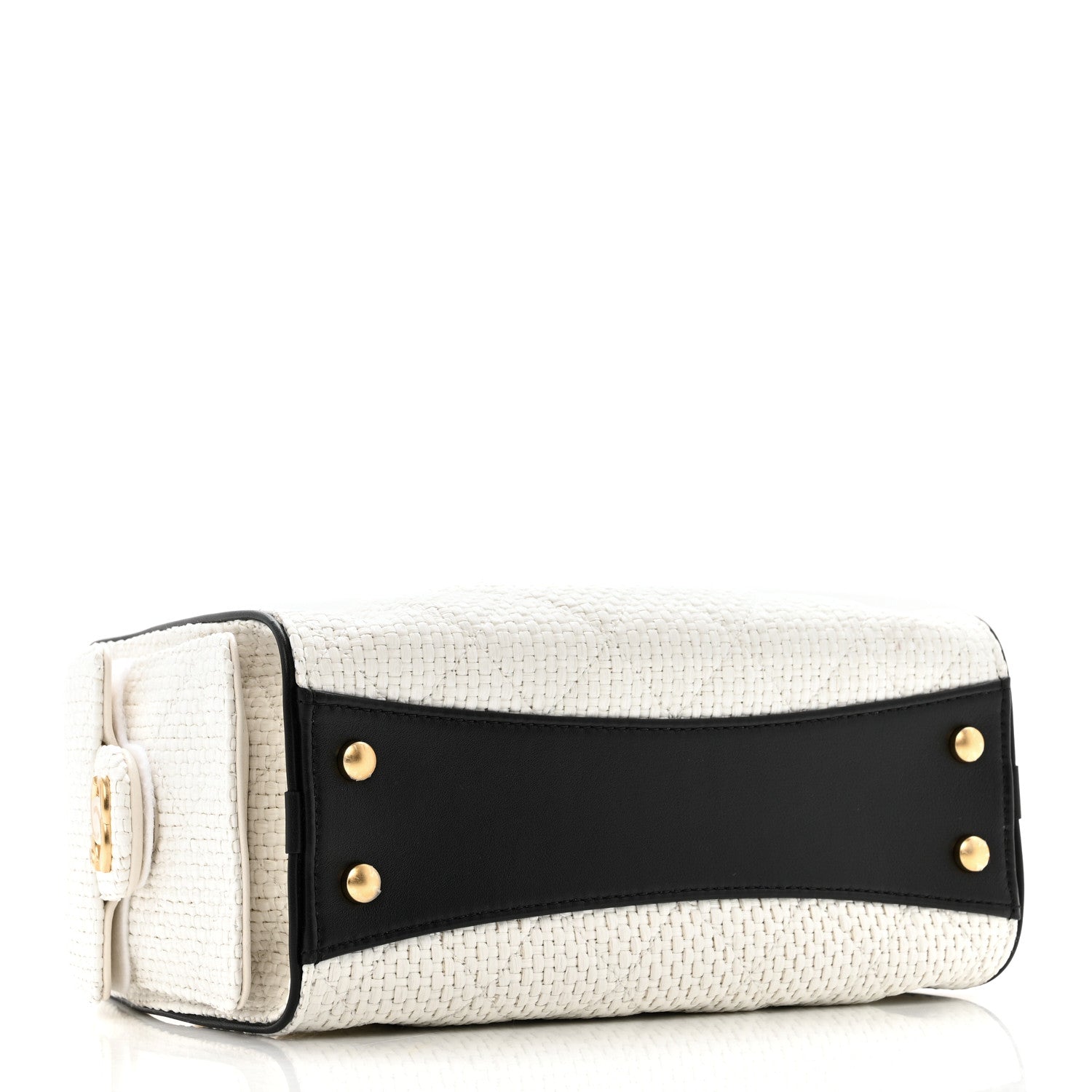 Braided Raffia Calfskin Mini CHNL 25 Handbag White Black