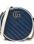 Azalea Calfskin Matelasse Diagonal Mini Torchon GG Marmont Round Shoulder Bag Blue Agata Mystic White