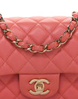 Iridescent Lambskin Quilted Mini Rectangular Flap Pink