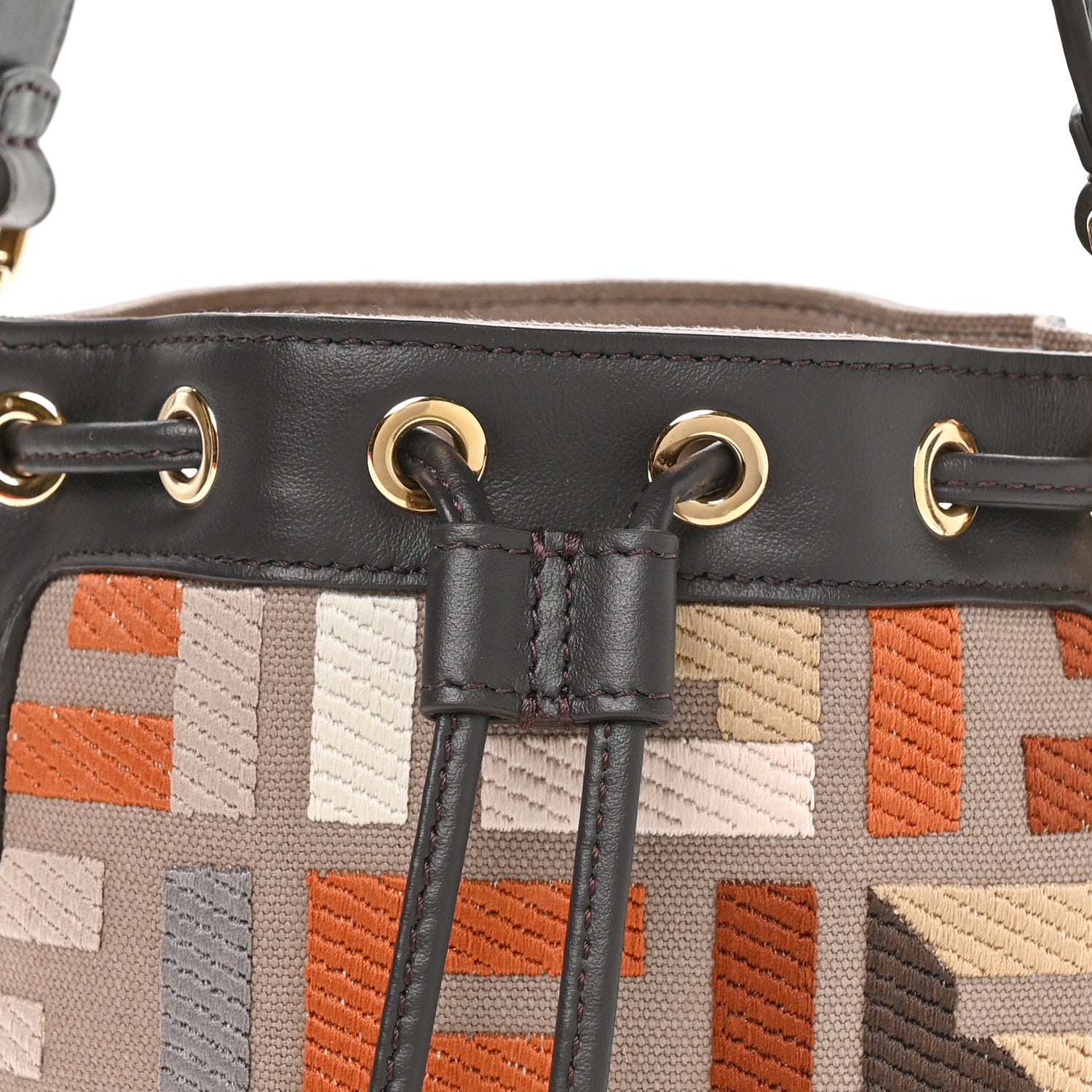 Kuban Canvas Vitello King F is FNDI FF Embroidered Mini Mon Tresor Bucket Bag Tartufo Ebano Multicolor