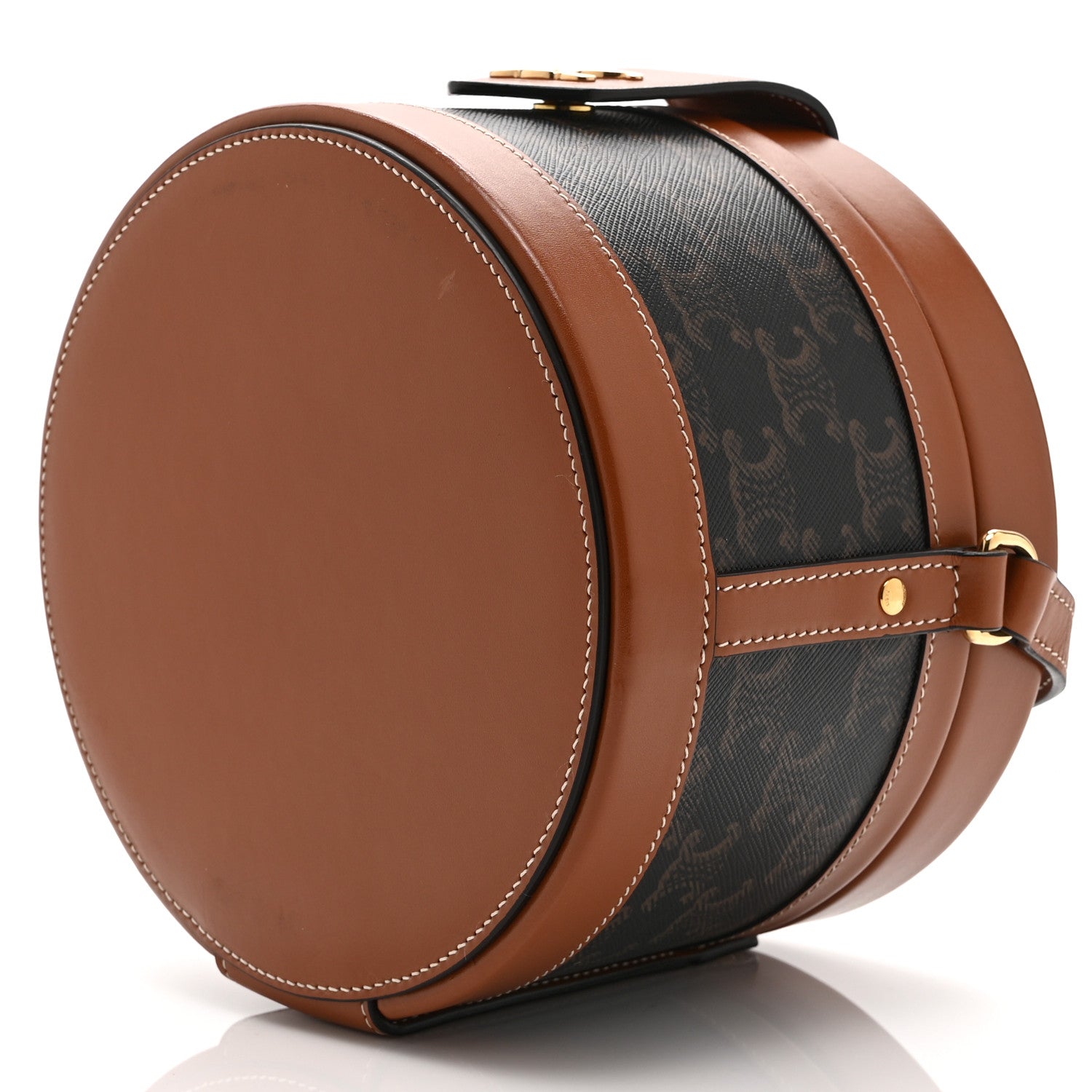 Calfskin Triomphe Canvas Medium Tambour Bag Tan