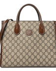 GG Supreme Monogram Azalea Calfskin Small Retro Interlocking G Tote Bag Beige Ebony Brown Sugar
